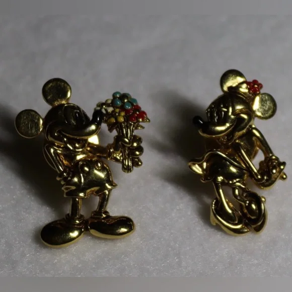Napier Disney Pin Set Mickey Minnie Mouse Gold Tone Lapel Signed Vintage - Picture 2 of 9
